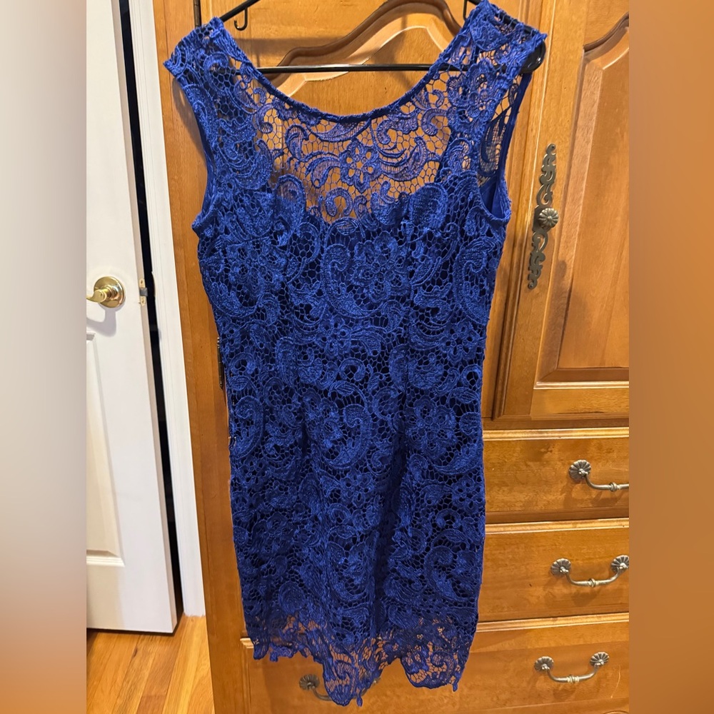 Alythea Blue Lace Sheath Mini Dress